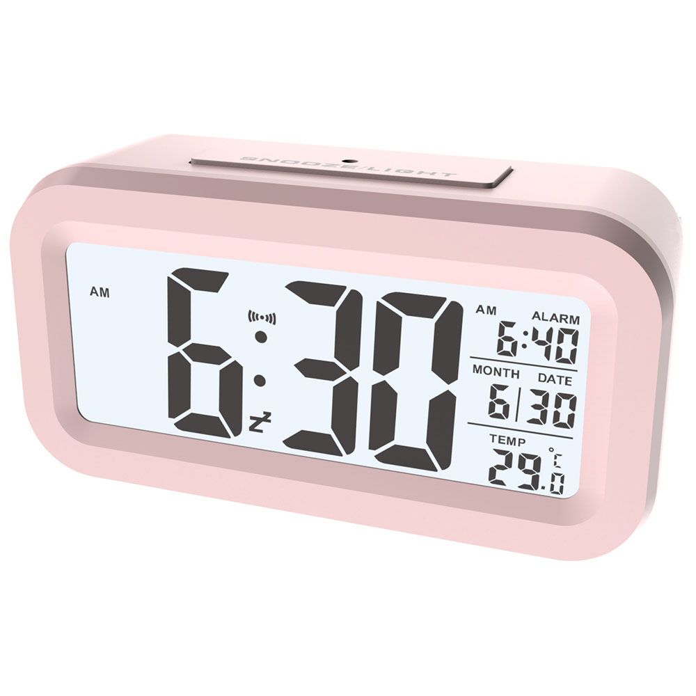 

Digital Alarm Clock Battery Operated, LCD Digital Clock with Smart Sensor Night Light, Temperature Detect, Snooze Function for Bedroom, Bedside, Desk