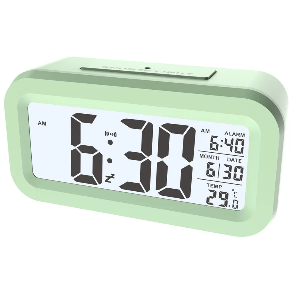 

Digital Alarm Clock Battery Operated, LCD Digital Clock with Smart Sensor Night Light, Temperature Detect, Snooze Function for Bedroom, Bedside, Desk