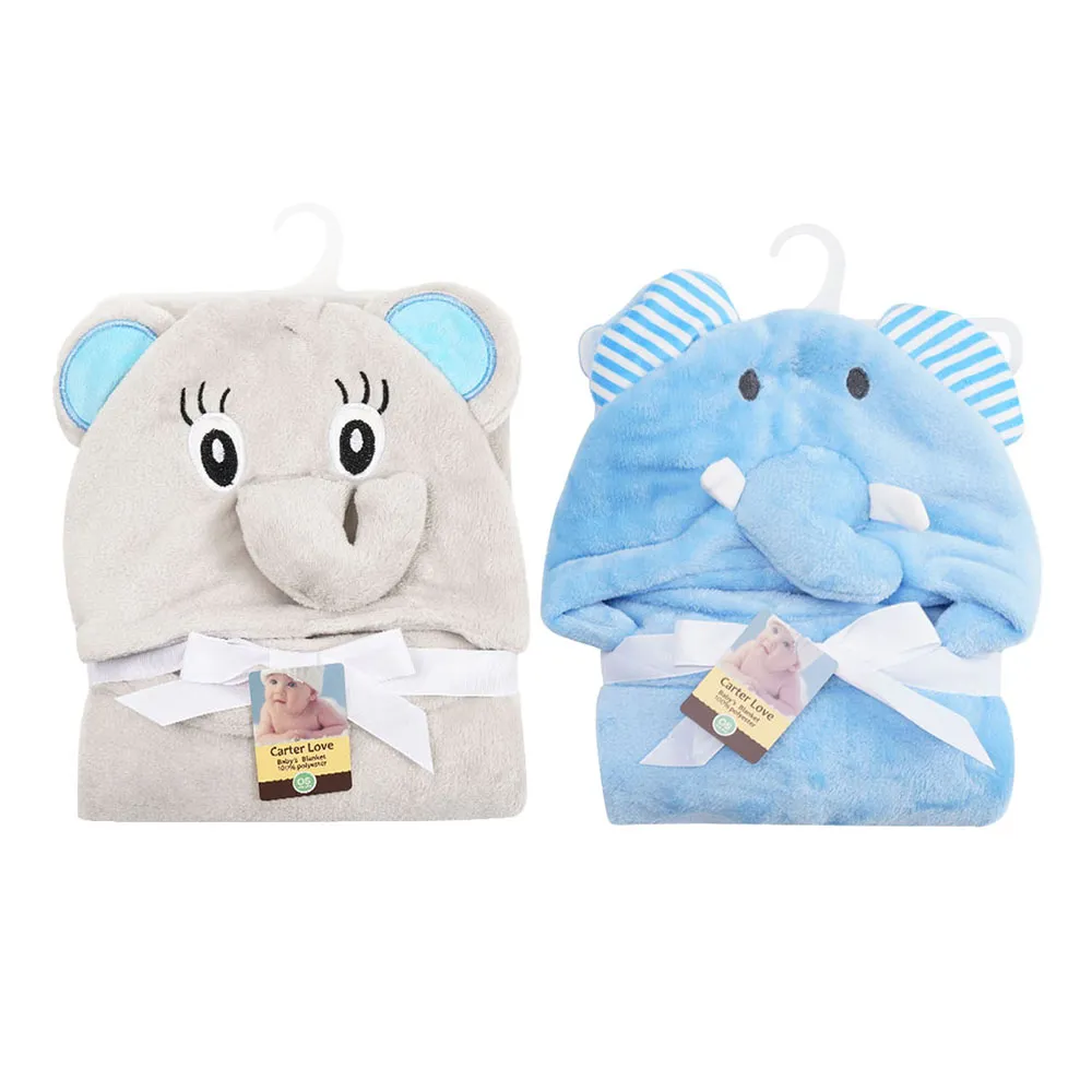 2-pack Unisex Baby Plush Hooded Wearable Blankets, Cartoon Elephant  big image 1
