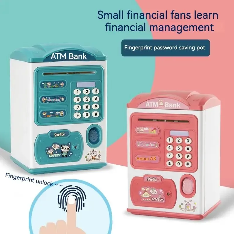 

Kids Piggy Bank Electronic Mini ATM Savings Machine with Password & Fingerprint Unlocking Simulation & Music & Chinese-English Bilingual Switch
