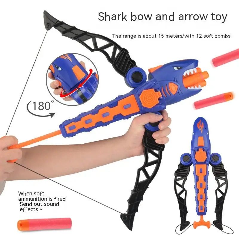 

Shark Bow and Arrow Set Launcher Toy Gun with EVA Soft Bullet & Sound Effect for Indoor Outdoor Games