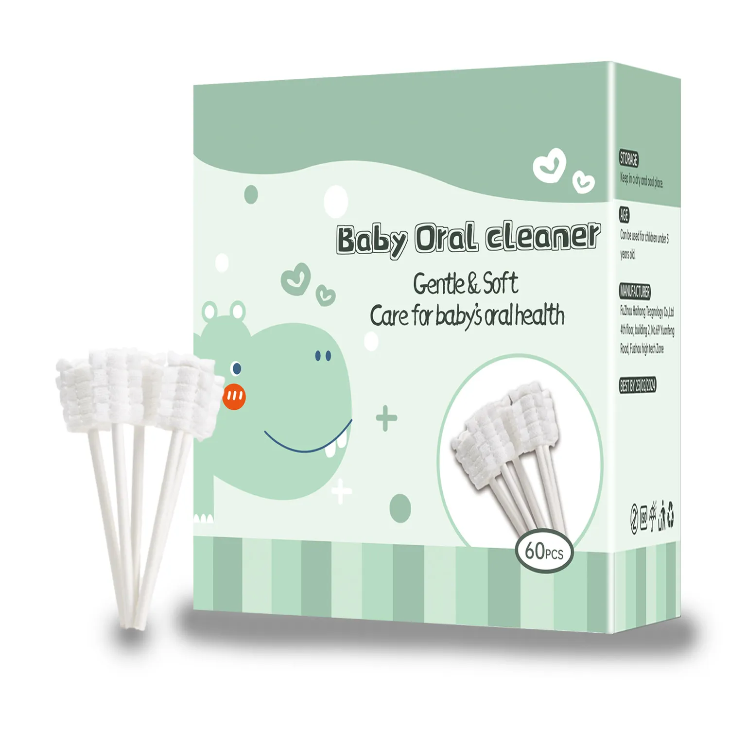 60-pack Infant Toothbrush, Tongue Cleaner, Disposable Tongue Cleaning Gauze Toothbrush, Oral Cleaning Stick