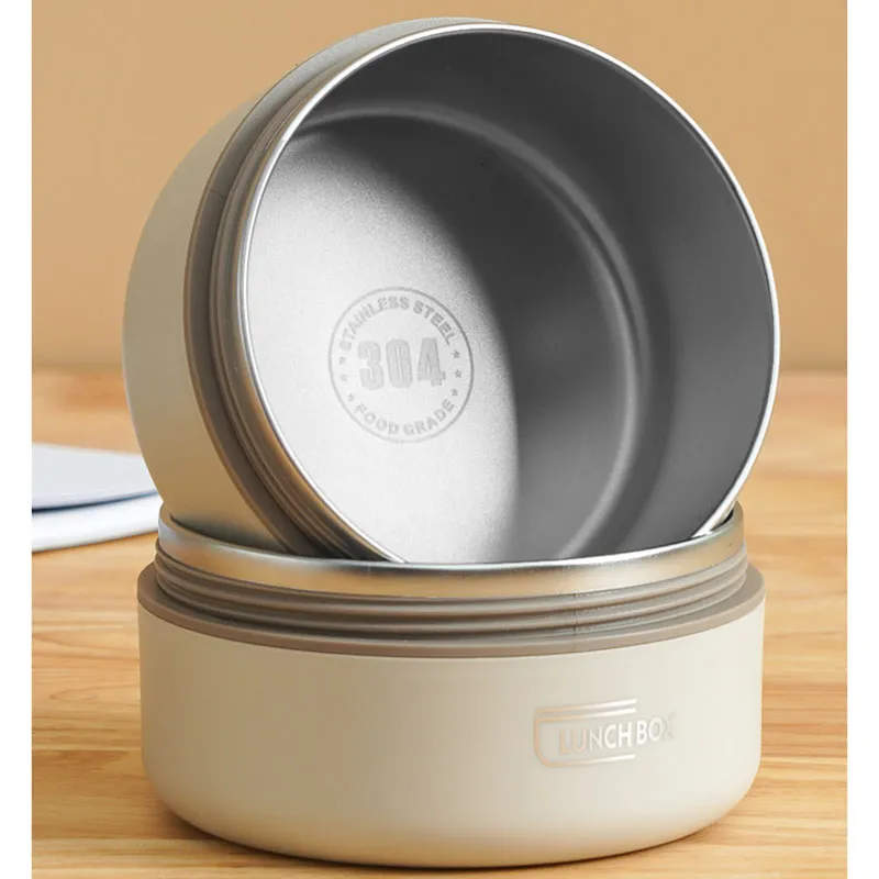 2-Tier Cylinder Lunch Box For Adults, Keep Warm Thermal Food Container, 304 Stainless Steel Stackable Lunch Container With Insulated Bag Microwave Safe big image 5