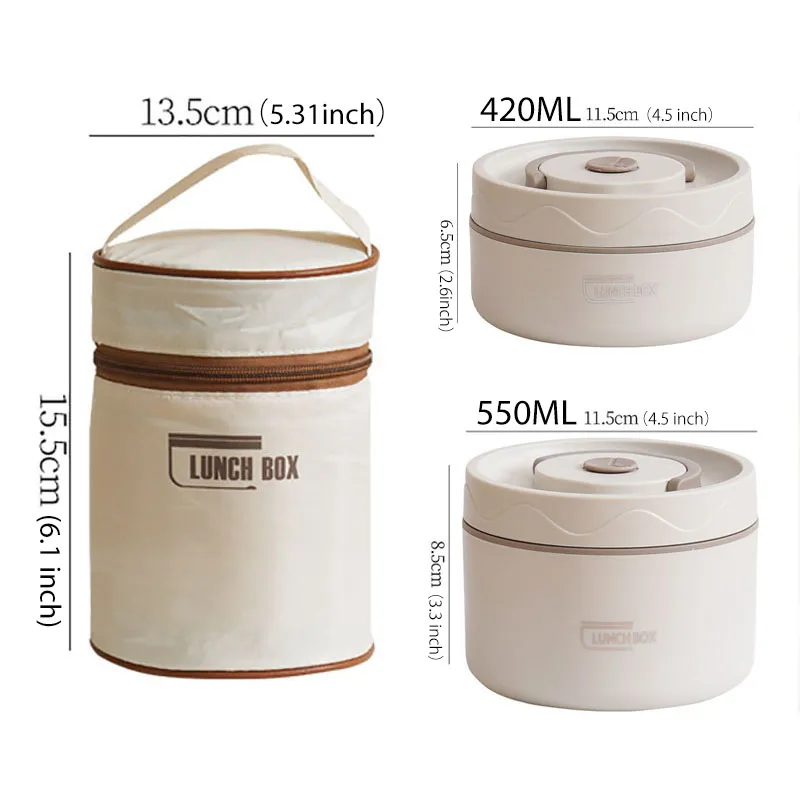 2-Tier Cylinder Lunch Box For Adults, Keep Warm Thermal Food Container, 304 Stainless Steel Stackable Lunch Container With Insulated Bag Microwave Safe big image 7