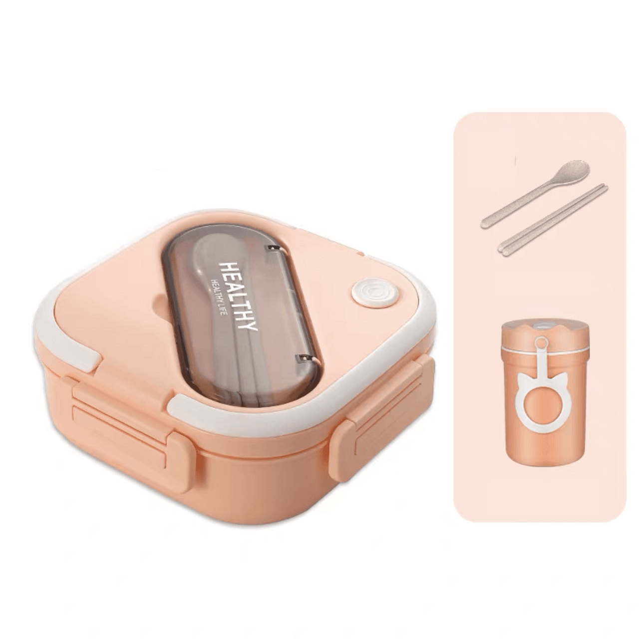 

Square Bento Box with Compartments Portable Lunch Box with Handle Leakproof Salad Lunch Containers with Cutlery Work Picnic Travel (with Soup Cup, Mic