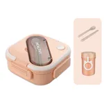 Square Bento Box with Compartments Portable Lunch Box with Handle Leakproof Salad Lunch Containers with Cutlery Work Picnic Travel (with Soup Cup, Microwave Freezer Available) Pink