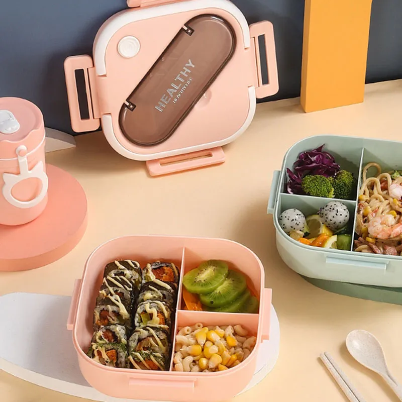 Square Bento Box with Compartments Portable Lunch Box with Handle Leakproof Salad Lunch Containers with Cutlery Work Picnic Travel (with Soup Cup, Microwave Freezer Available)  big image 3