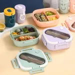 Square Bento Box with Compartments Portable Lunch Box with Handle Leakproof Salad Lunch Containers with Cutlery Work Picnic Travel (with Soup Cup, Microwave Freezer Available)  image 5