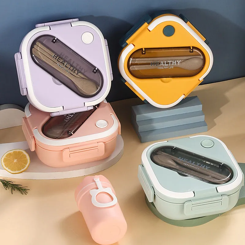Square Bento Box with Compartments Portable Lunch Box with Handle Leakproof Salad Lunch Containers with Cutlery Work Picnic Travel (with Soup Cup, Microwave Freezer Available) big image 6