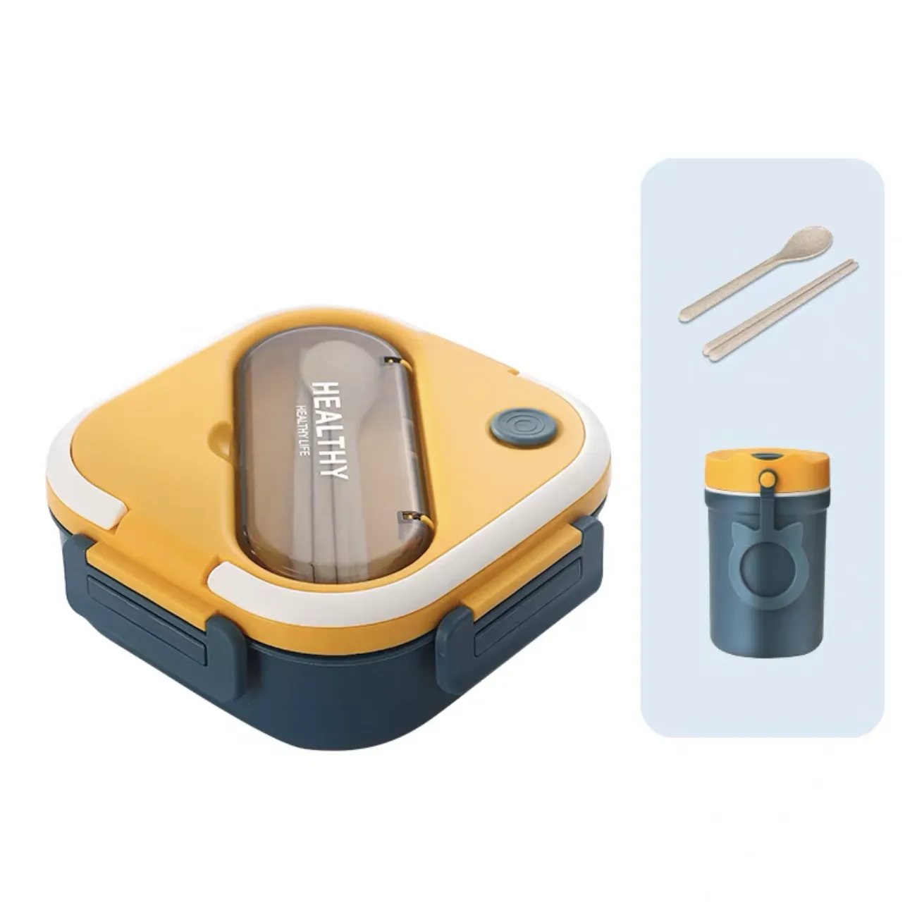 Square Bento Box with Compartments Portable Lunch Box with Handle Leakproof Salad Lunch Containers with Cutlery Work Picnic Travel (with Soup Cup, Microwave Freezer Available) Multi-color