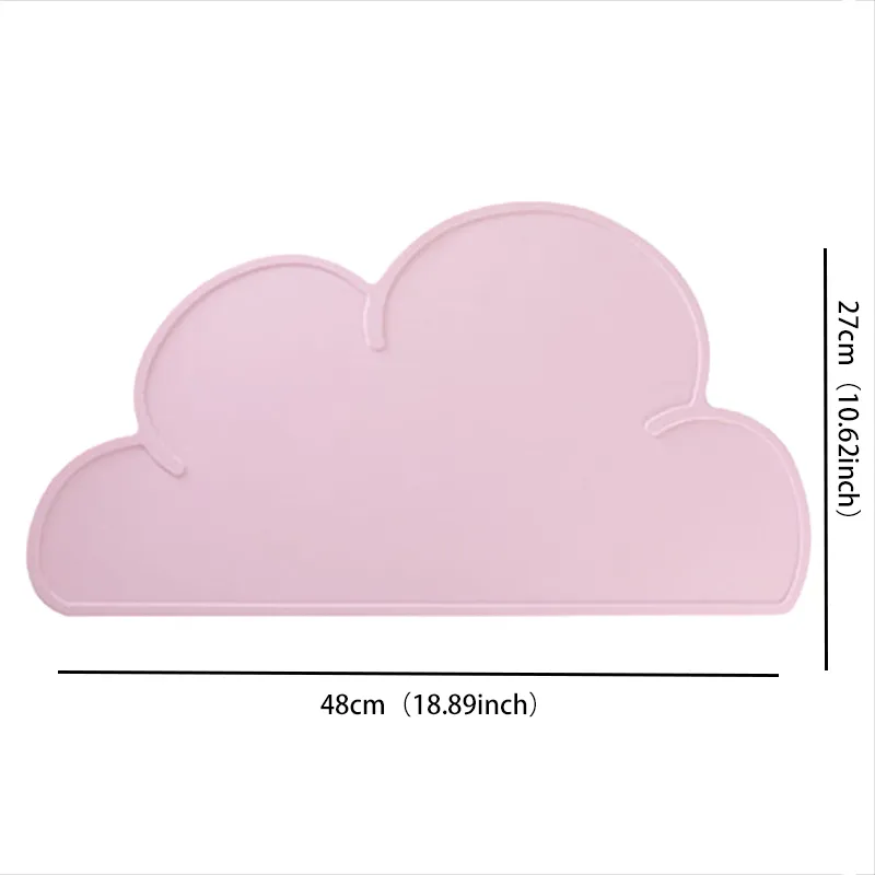 Kids Silicone Placemat Cloud Shape Non-Slip Placemat Portable Food Mat Dining Table for Baby Infants Toddlers Children Light Pink