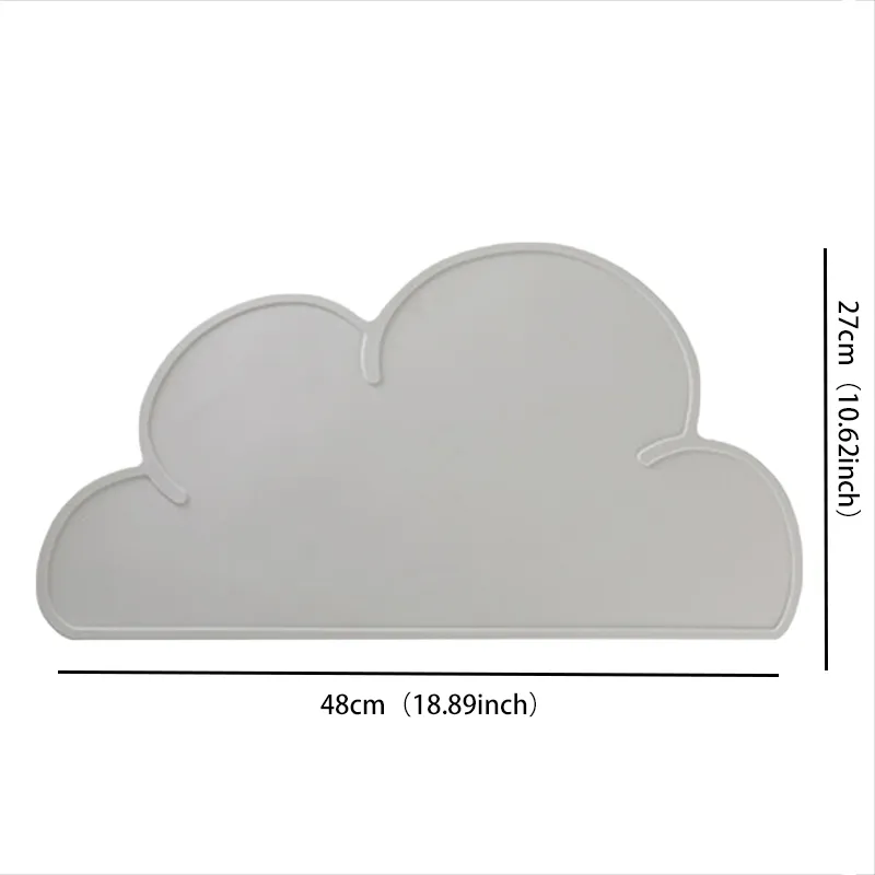 Kids Silicone Placemat Cloud Shape Non-Slip Placemat Portable Food Mat Dining Table for Baby Infants Toddlers Children Grey
