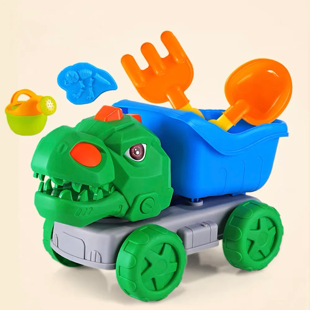 

5pcs Beach Toys for 3+, Sand Bucket, Dinosaur Engineering Car, Shovel, Showerhead Tool for Toddlers/Kids Girls Boys (Color Random)