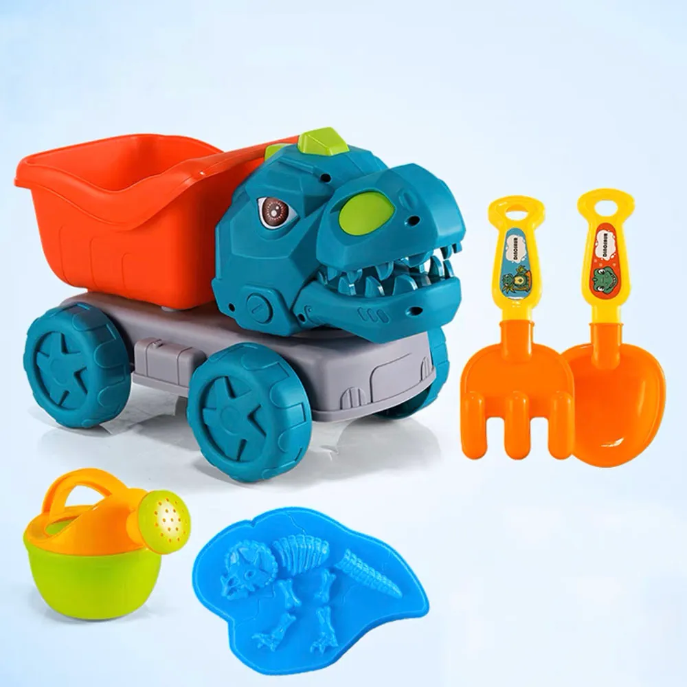 

5pcs Beach Toys for 3+, Sand Bucket, Dinosaur Engineering Car, Shovel, Showerhead Tool for Toddlers/Kids Girls Boys (Color Random)