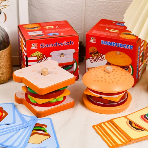 Wooden Pretend Play Burger/Sandwich Set for Toddlers 