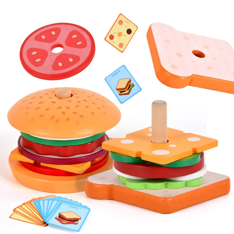 Wooden Pretend Play Burger/Sandwich Set for Toddlers  Color-A image 6