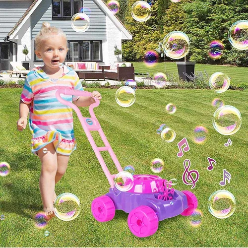 Children's Toy Bubble Blower Push Cart with Fun Music and Safe Design - Grass Mower Style