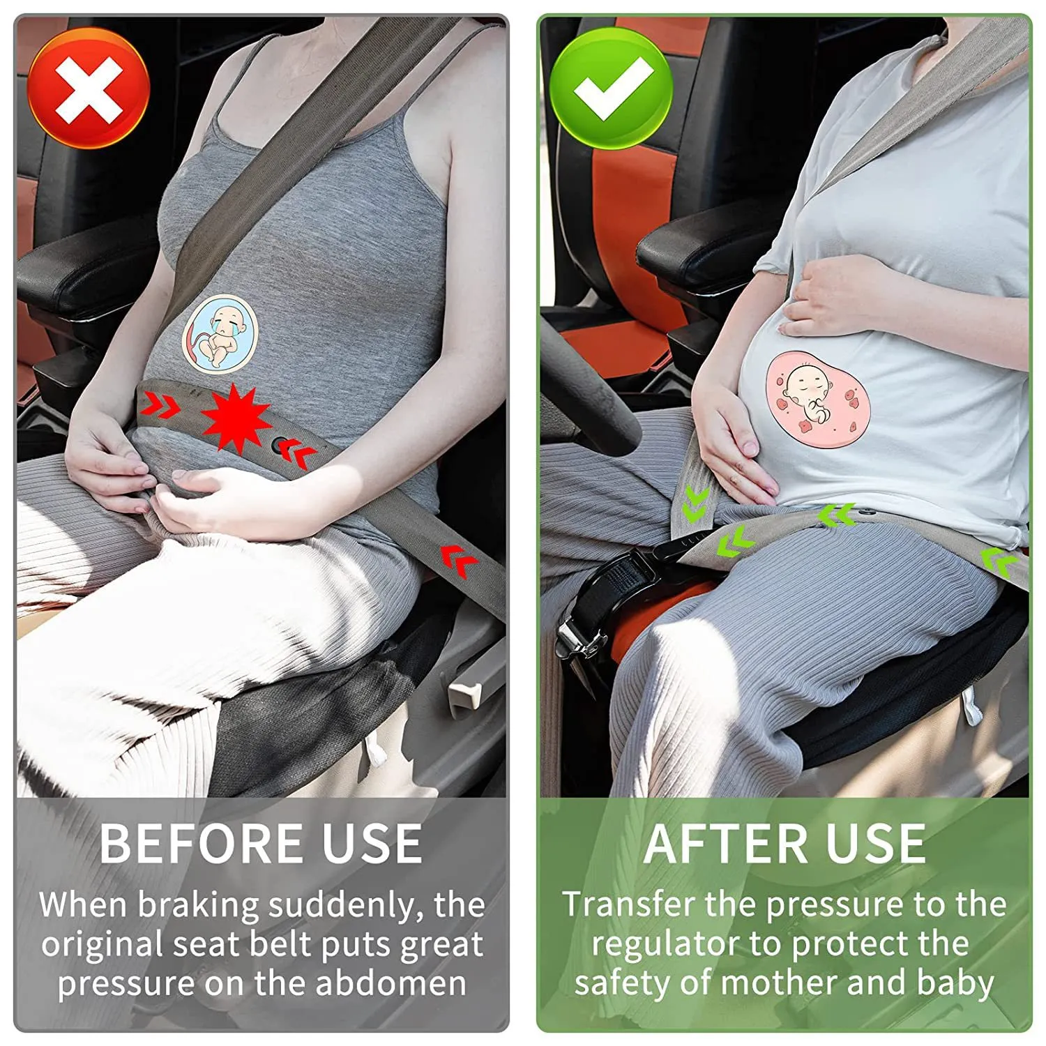 Adjustable Car Maternity Seat Belt with Safety Buckle and Crash-resistant Strap Black image 5