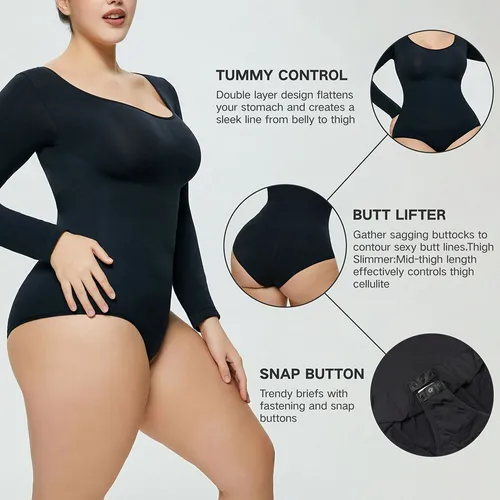 Women's Long Sleeve Bodysuit, Slimming and Lifting, Seamless Body Shaping Underwear
