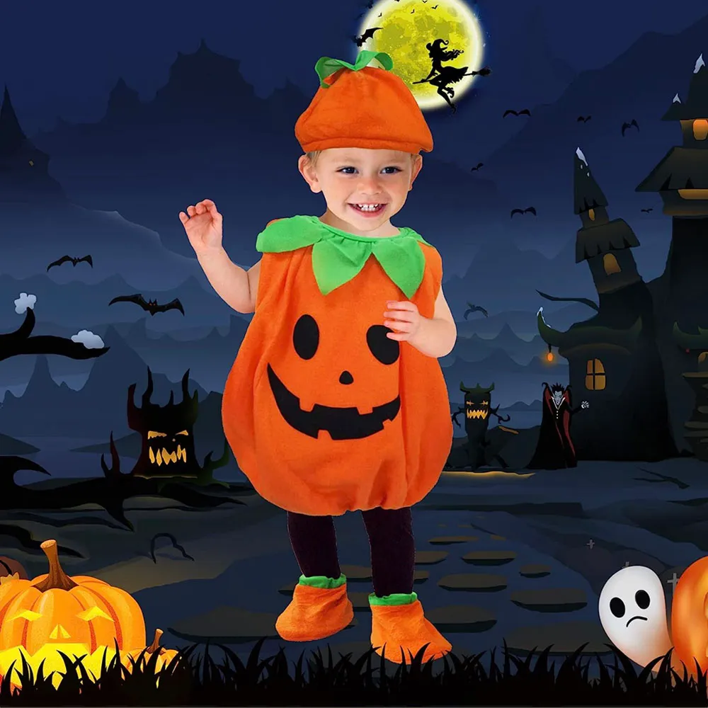 3pcs Baby Girl/Boy Pumpkin Halloween Cosplay Costume Set big image 2