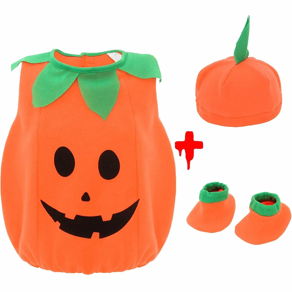 3pcs Baby Girl/Boy Pumpkin Halloween Cosplay Costume Set big image 1