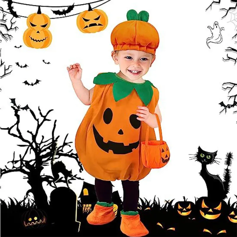 3pcs Baby Girl/Boy Pumpkin Halloween Cosplay Costume Set big image 3