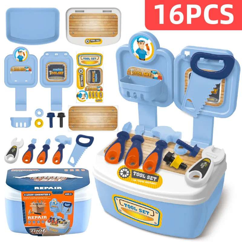 Cozinha/caixa de ferramentas/cabeleireiro de beleza/kit médico conjunto de dramatização para crianças fingir brinquedos de ferramenta Azul Claro big image 1