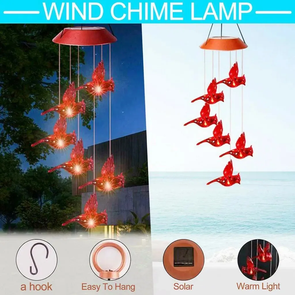 Solar-Powered LED Hummingbird Wind Chime, Outdoor Landscape Light for Garden and Patio Decoration  image 3