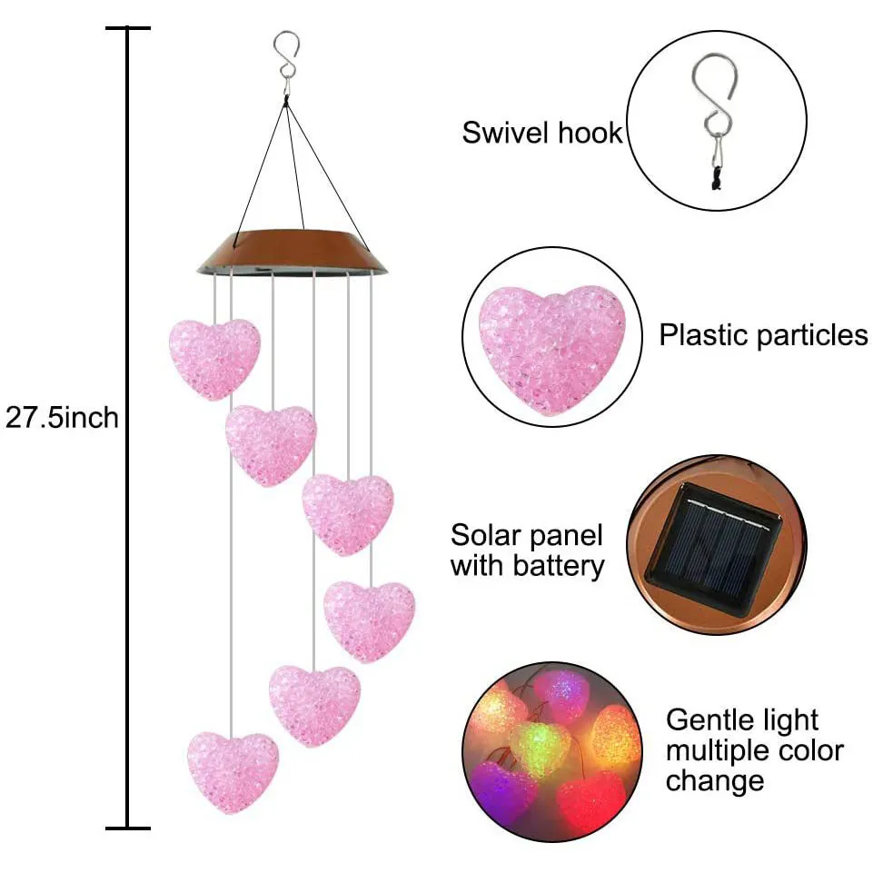 Solar-powered LED coração Wind Chime, colorido ao ar livre luz decorativa, impermeável e de economia de energia Cor-A image 2