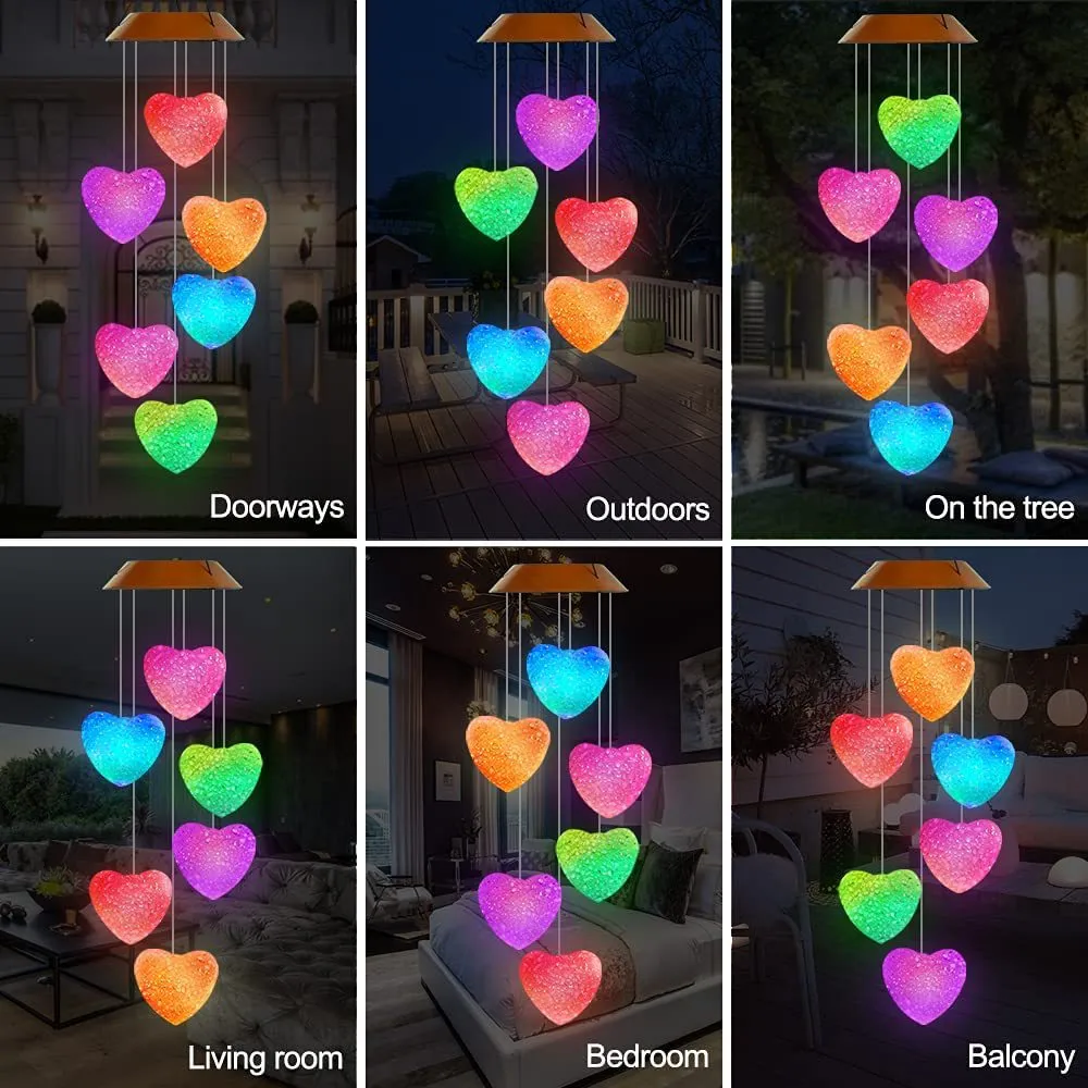 Solar-powered LED coração Wind Chime, colorido ao ar livre luz decorativa, impermeável e de economia de energia Cor-A image 5