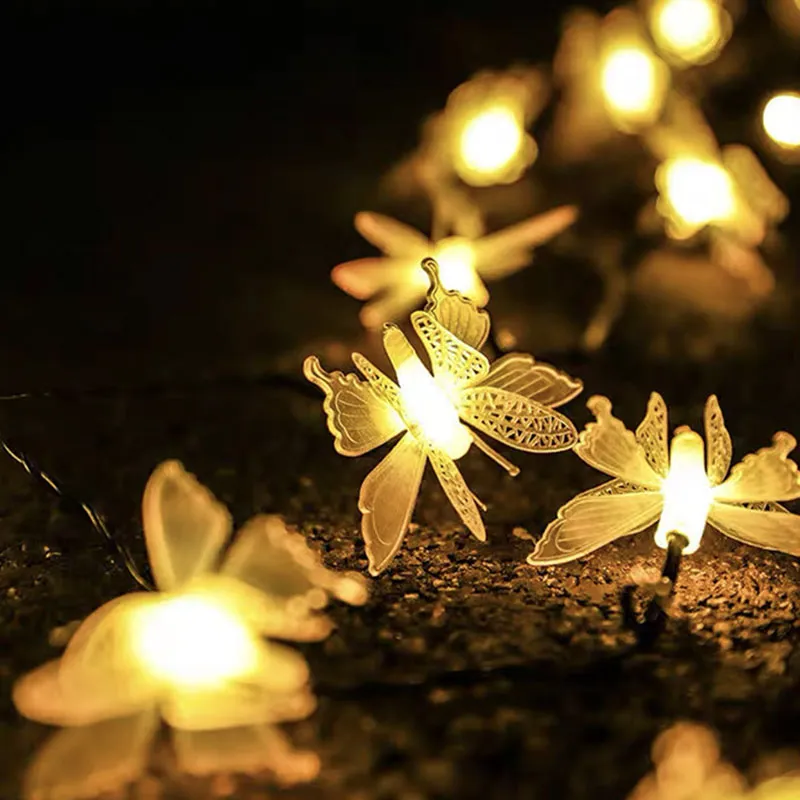 سلسلة ضوء زخرفي خارجية ناعمة الفراشة مع 40 مصباح LED للساحة والفناء وتزيين حديقة المهرجان اللون- أ big image 1
