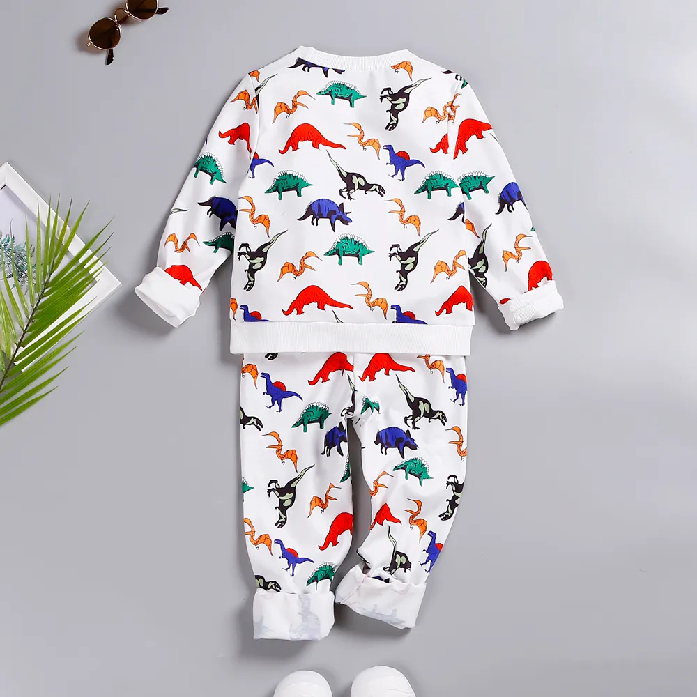 2-piece Toddler Boy Dinosaur Print Pullover Sweatshirt and Elasticized Pants Set  image 2