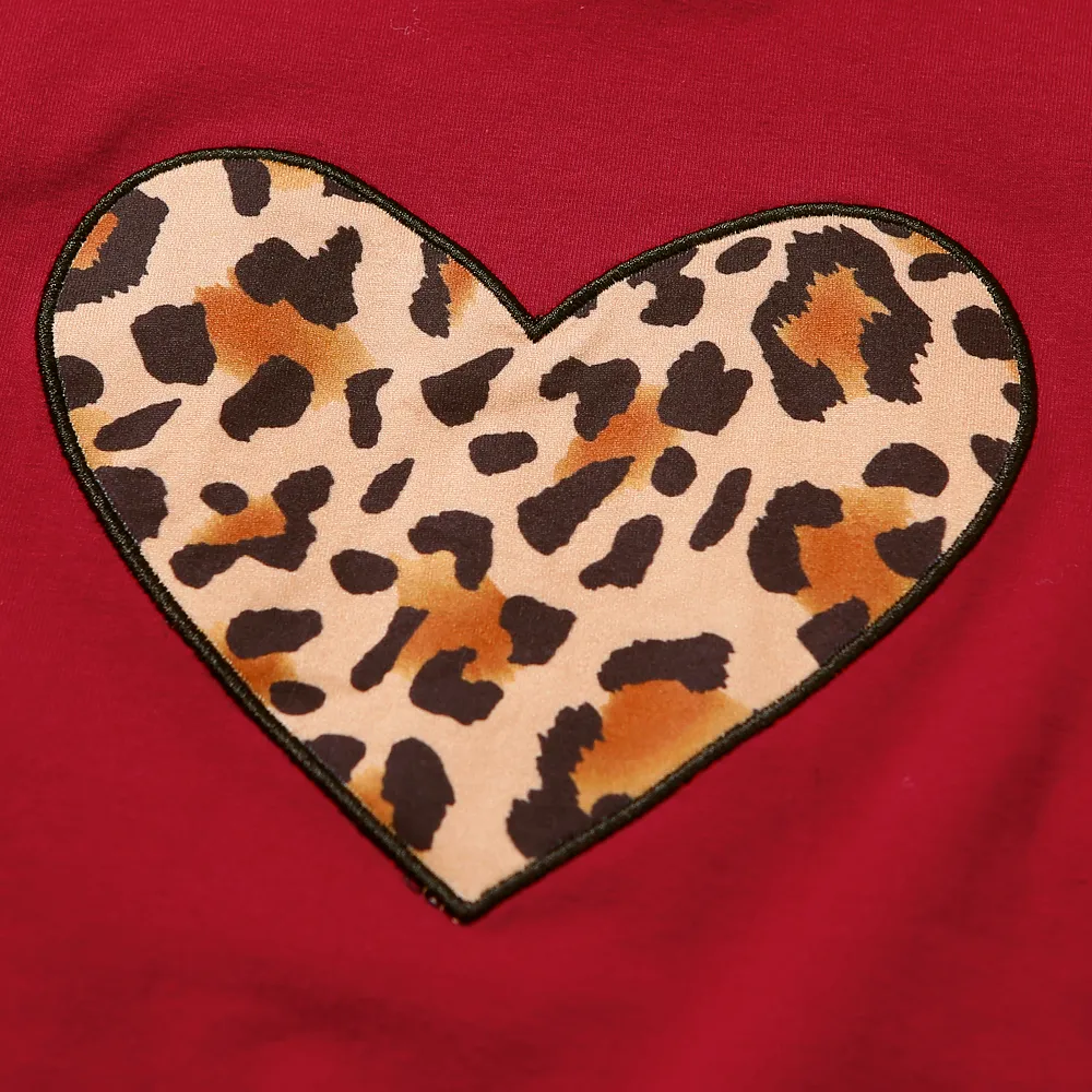 2 Stück Kleinkinder Mädchen Hypertaktil Lässig Leopardenmuster Sweatshirt-Sets Burgundy big image 1