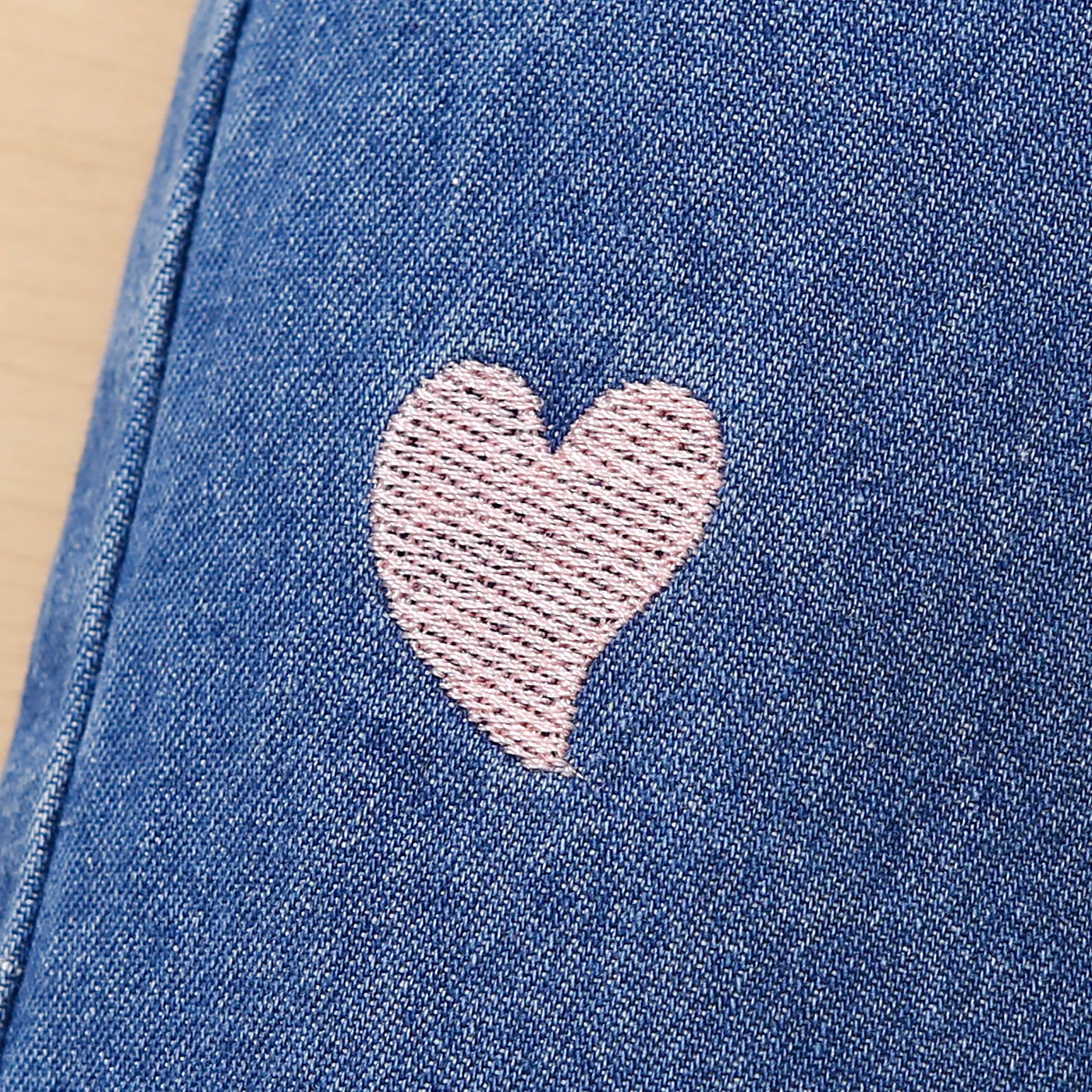 Toddler Girl Heart Embroidered Elasticized Blue Denim Jeans  big image 9