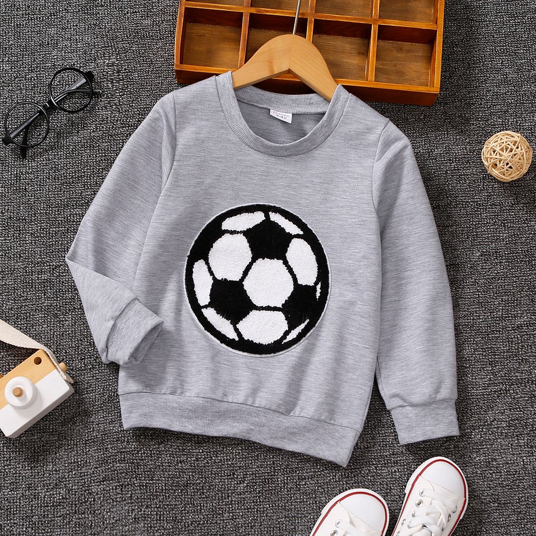 

Soccer Cup Toddler Boy Playful Soccer Embroidered Pullover Sweatshirt