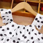 2pcs Baby Girl Polka Dots Layered Ruffled Tank Top and Raw Hem Ripped Denim Shorts Set  image 2