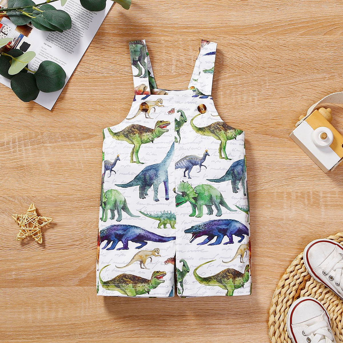 

Baby Boy Allover Dinosaur Print Suspender Romper