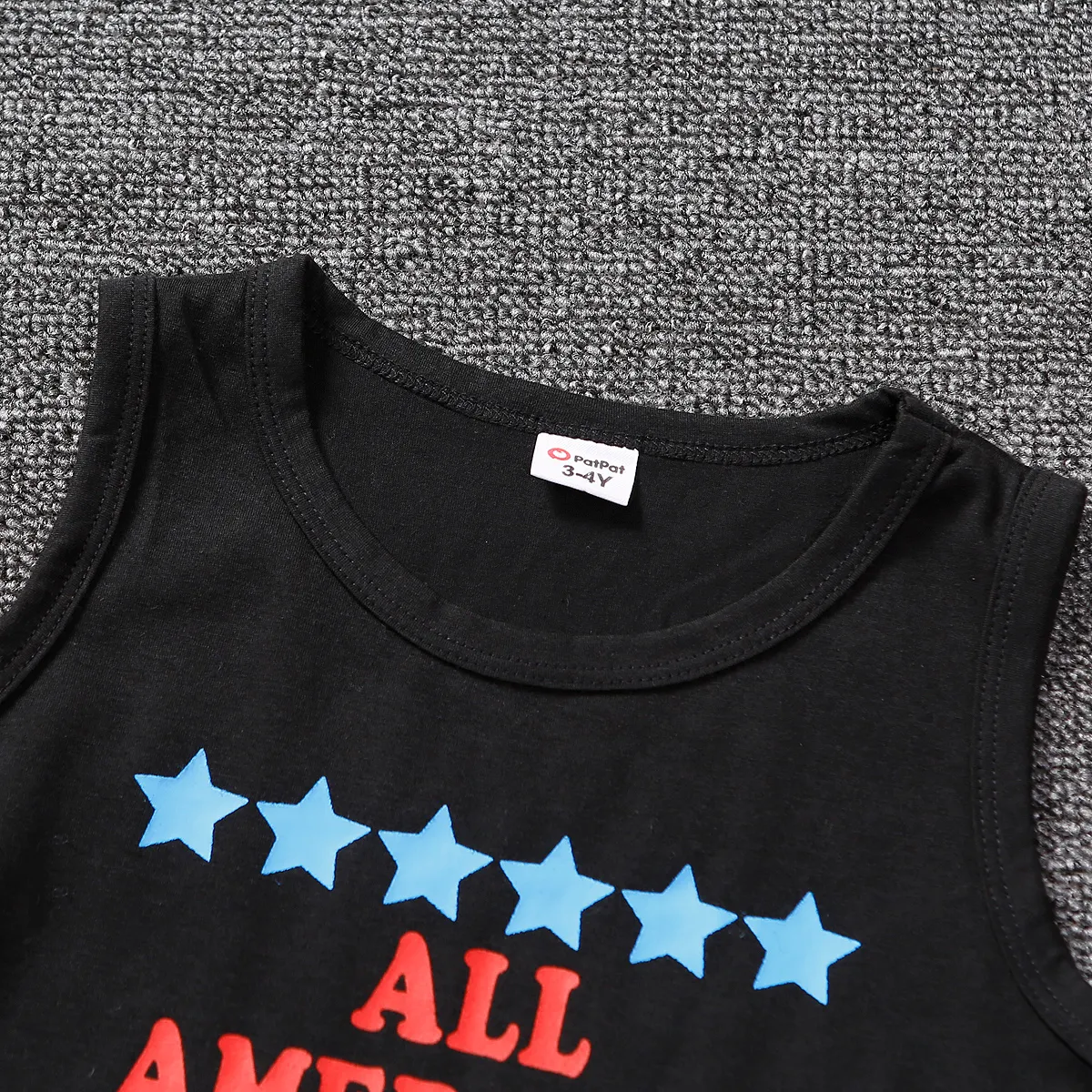 Independence Day 2pcs Toddler Boy Letter Print Cotton Tank Top and Ripped Denim Shorts Set Black image 3