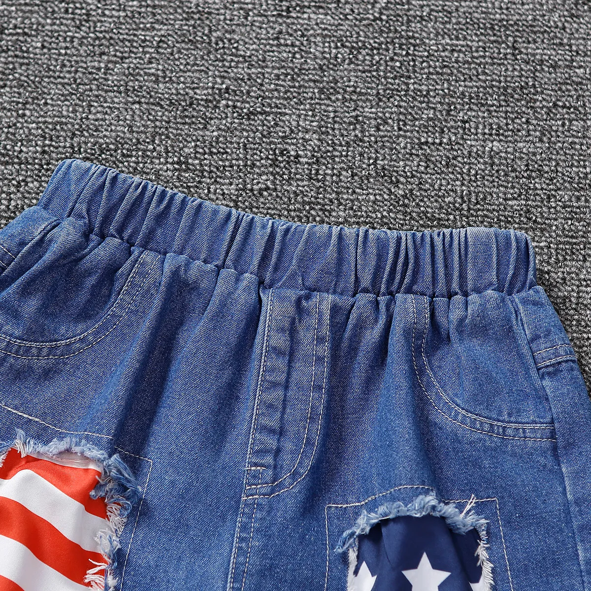 Independence Day 2pcs Toddler Boy Letter Print Cotton Tank Top and Ripped Denim Shorts Set Black image 5