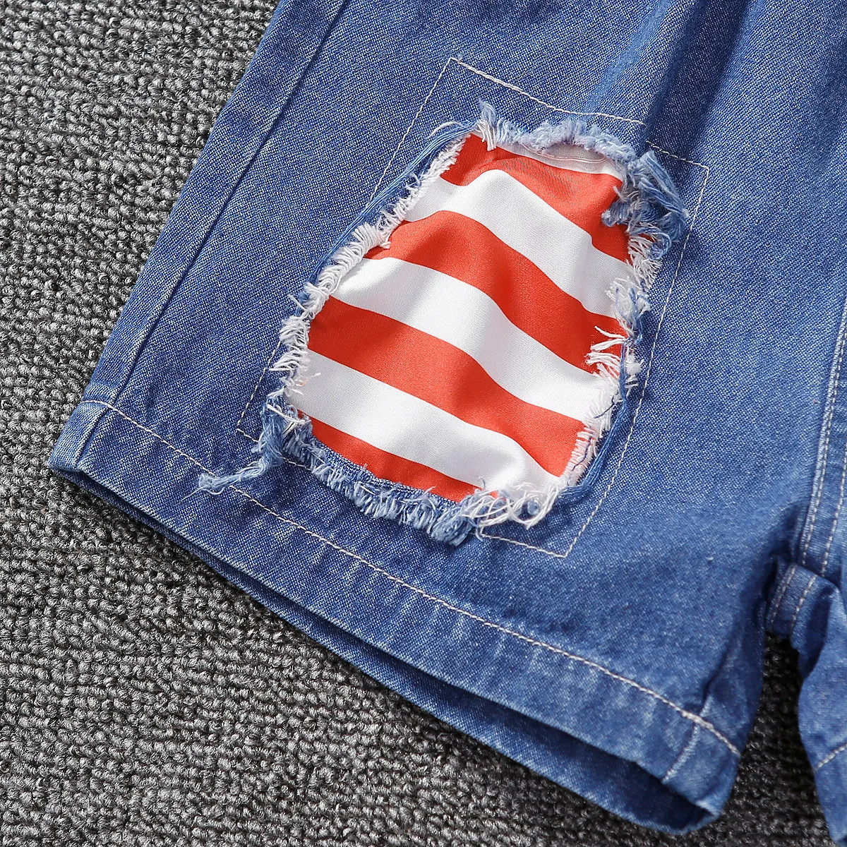 Independence Day 2pcs Toddler Boy Letter Print Cotton Tank Top and Ripped Denim Shorts Set Black image 6
