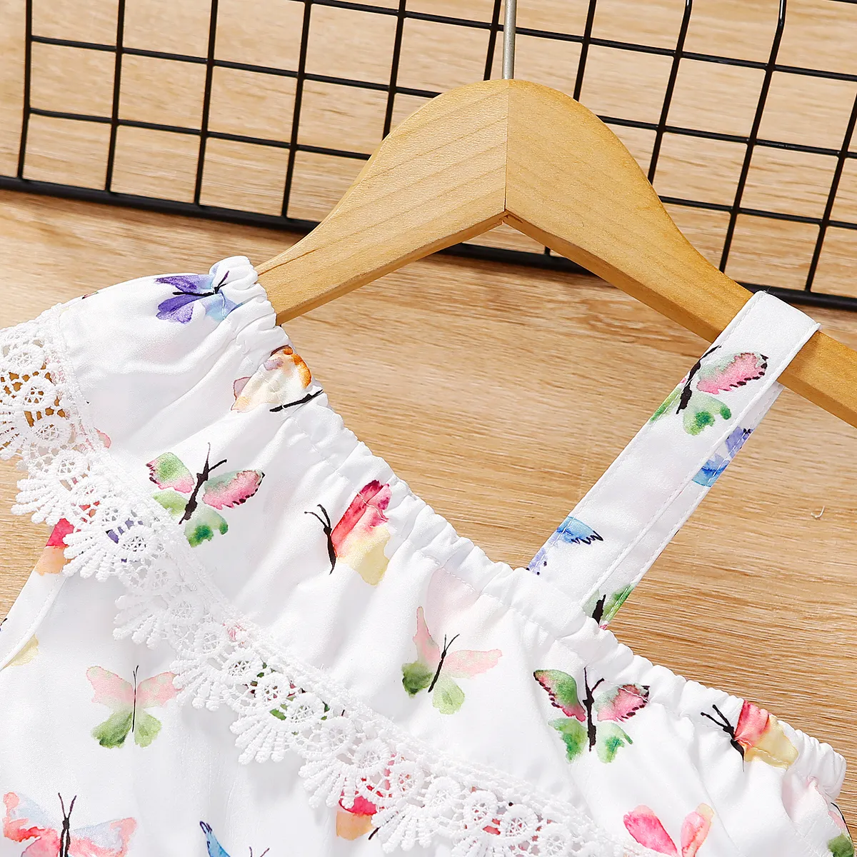 Toddler Girl Butterfly Print One-Shoulder Cami Romper  image 2