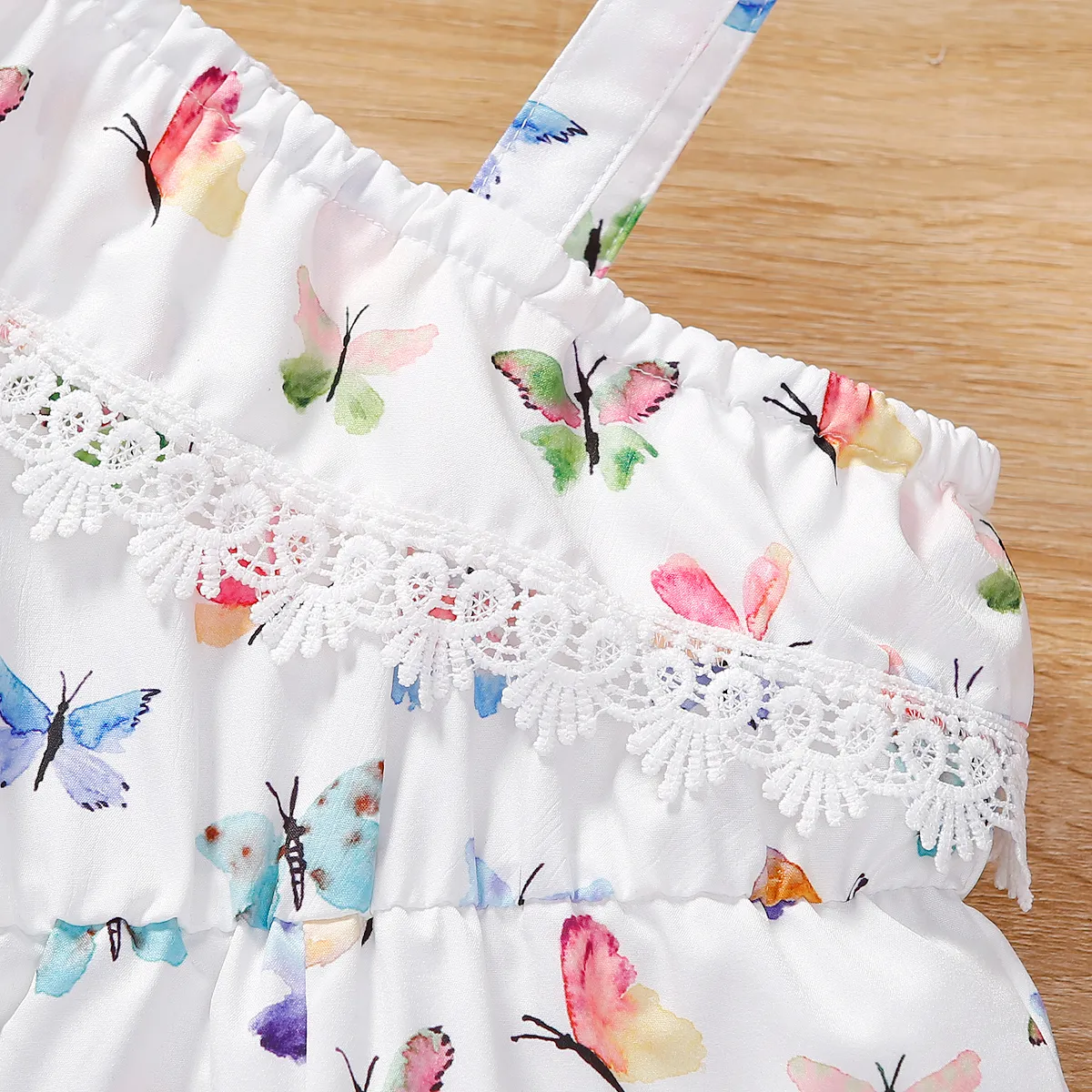 Toddler Girl Butterfly Print One-Shoulder Cami Romper  image 3