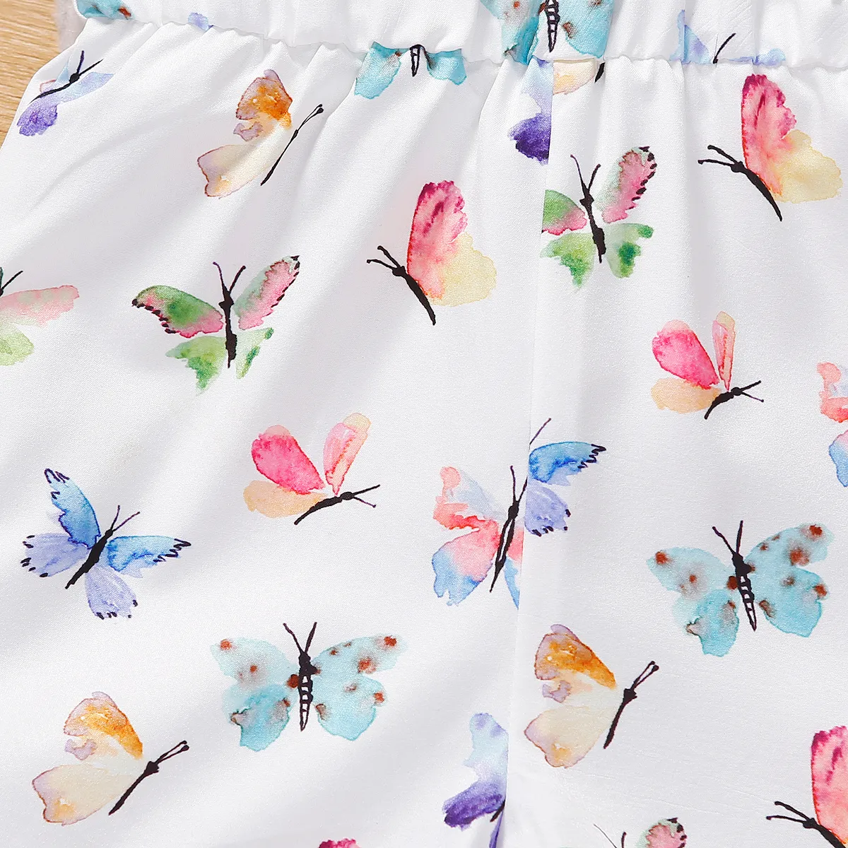 Toddler Girl Butterfly Print One-Shoulder Cami Romper White big image 1