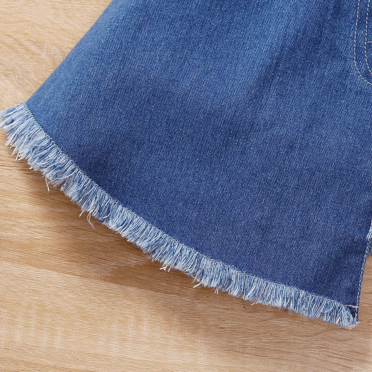 3pcs Baby Girl 95% Cotton Ruffled Rib-knit Halterneck Top & Asymmetrical Hem Denim Skirt & Headband Set DENIMBLUE big image 1