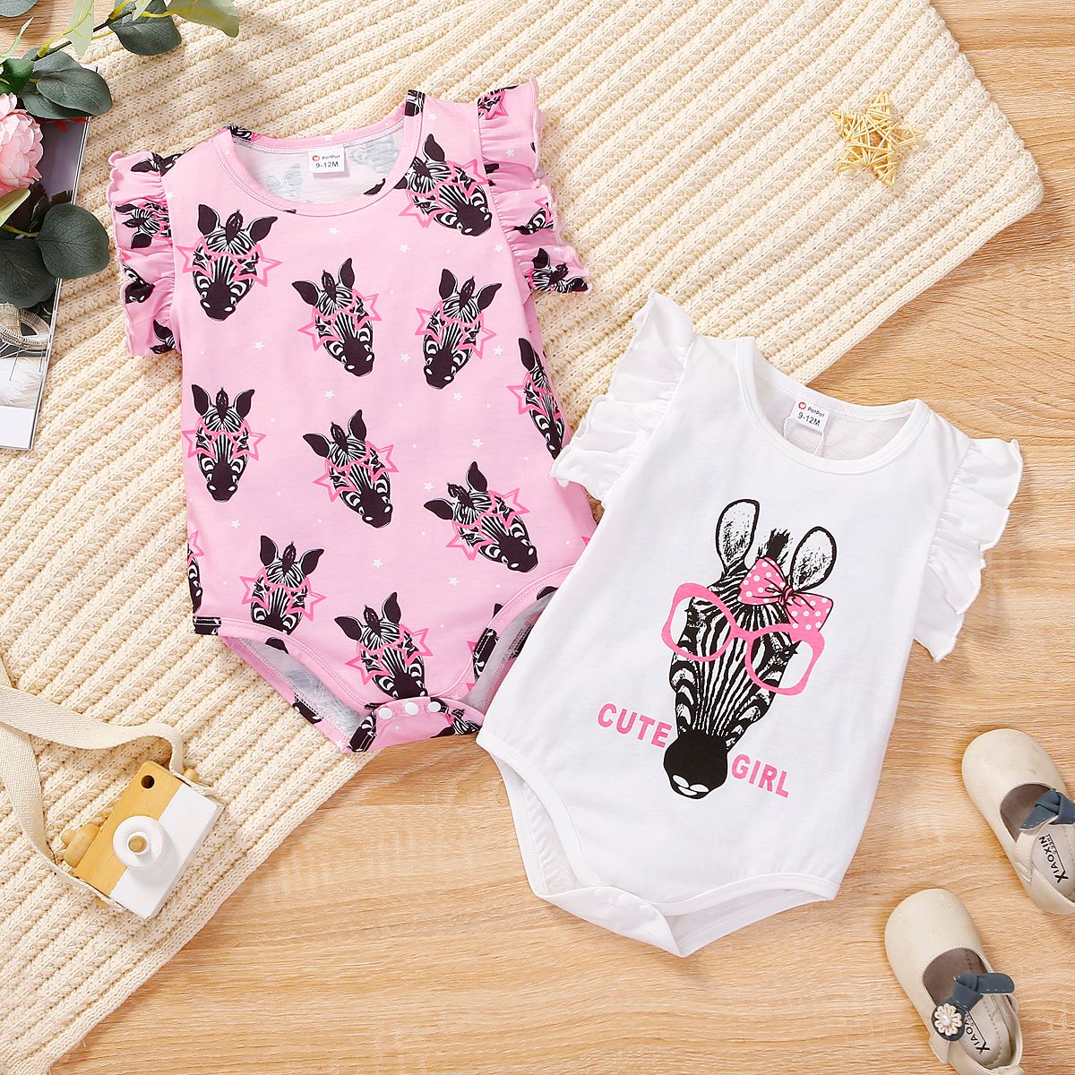 2-pack Baby Girl Zebra Print Ruffle-sleeve Bodysuit