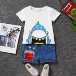 2pcs Toddler Boy Shark Print Short-sleeve Tee and Ripped Denim Shorts Set  image 2