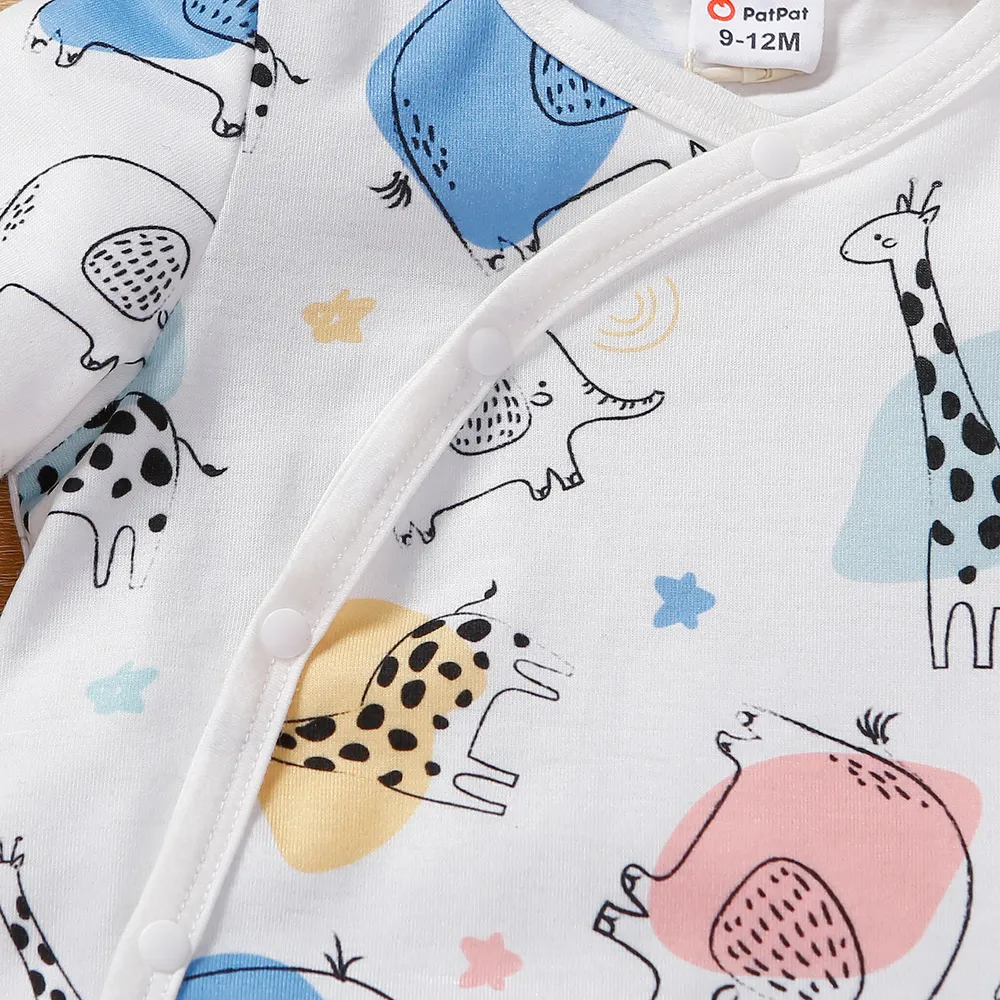 Baby Girl/Boy Elephant & Giraffe Print Short-sleeve Jumpsuit  big image 5