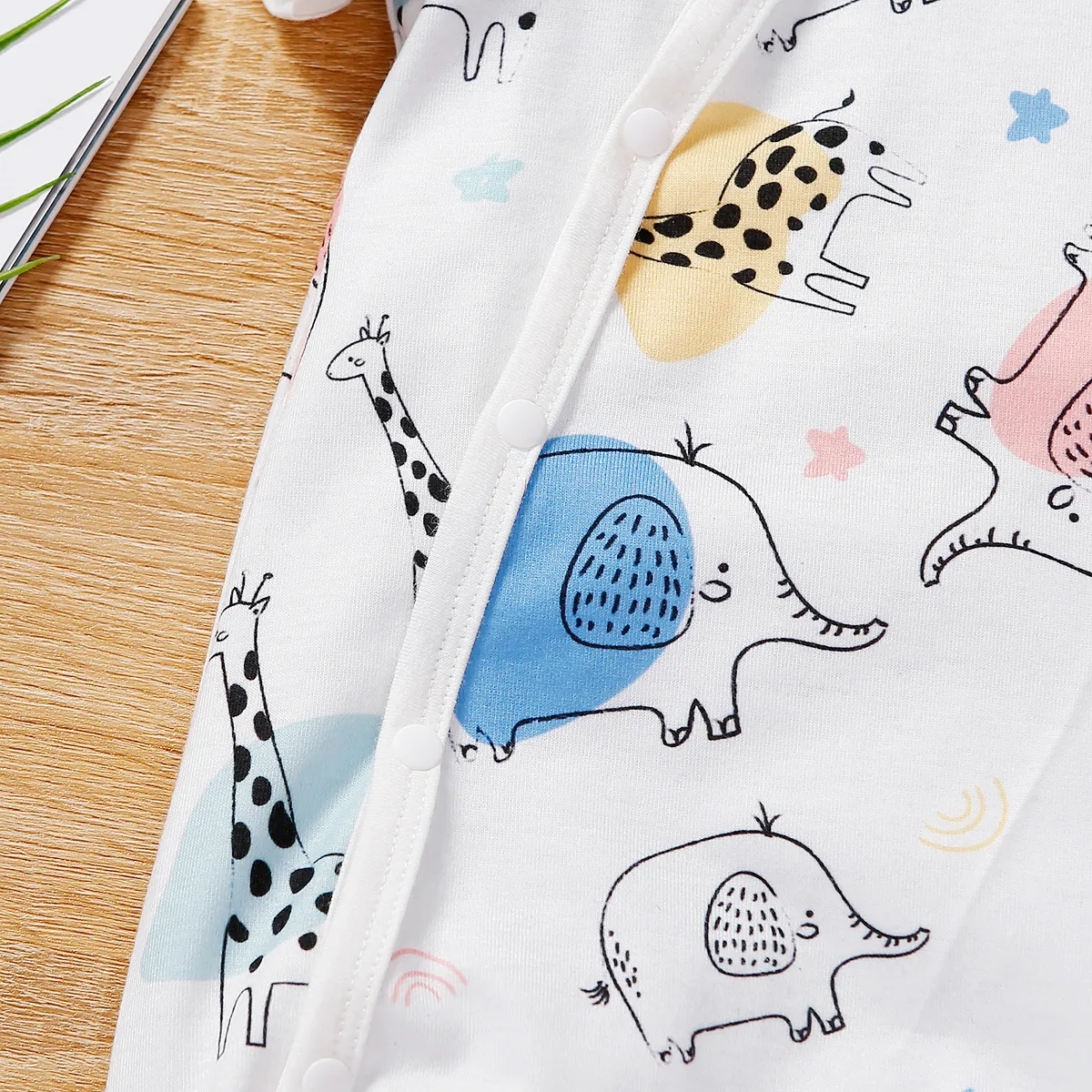 Baby Girl/Boy Elephant & Giraffe Print Short-sleeve Jumpsuit  big image 6