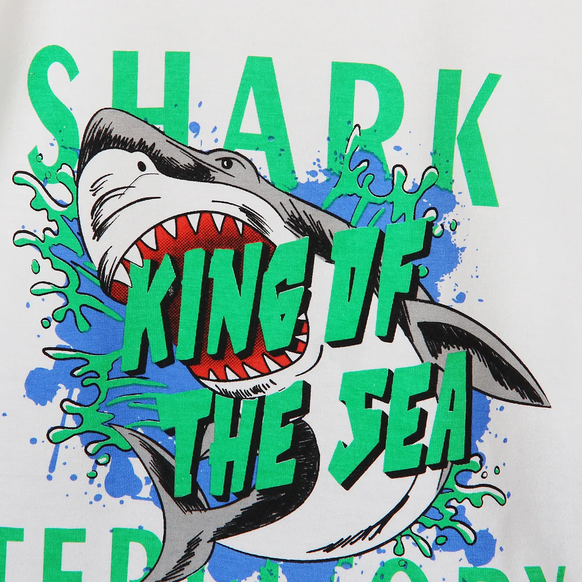 2pcs Toddler Boy Shark Letter Print Short-sleeve Cotton Tee and Cotton Ripped Denim Shorts Set  image 3