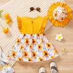 2pcs Baby Girl Floral Panel Flutter-sleeve Dress with Hat   image 2